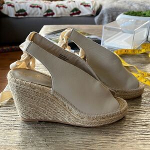 Seychelles Gray Leather Back Tie Espadrilles sz 7 NWOT